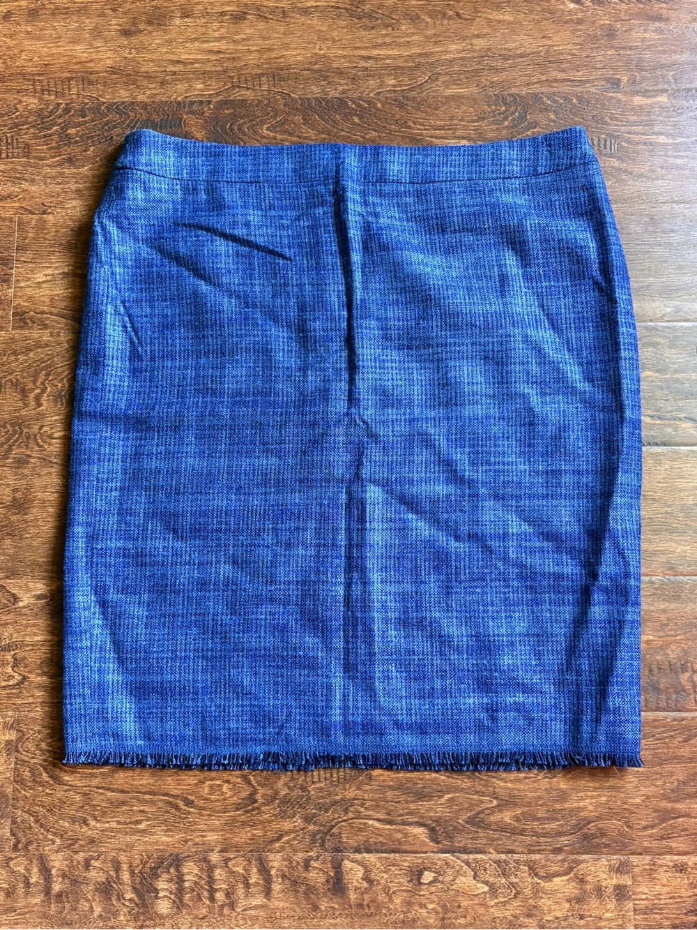 Vintage Escada Silk Linen Blend Tweed Pencil Skirt Fringe Cobalt Blue Size 46 3X